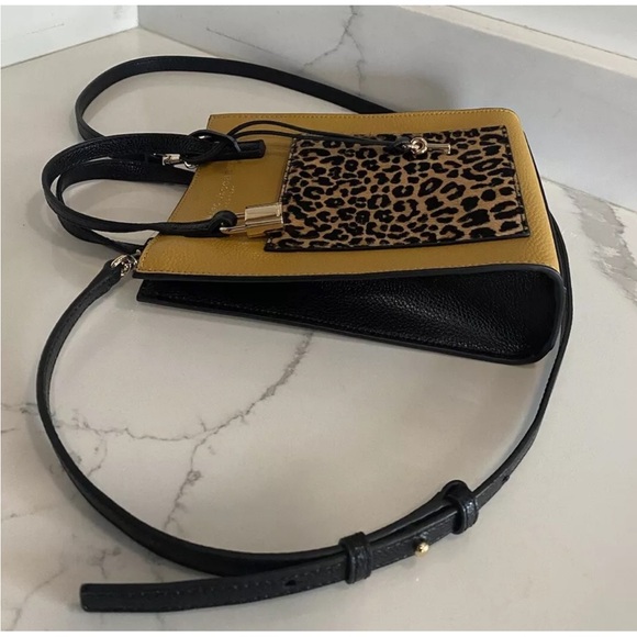 NWT Marc Jacobs Micro Mini Pebbled Leather Tote Mustard Yellow w/ Leopard Pocket - Picture 8 of 13